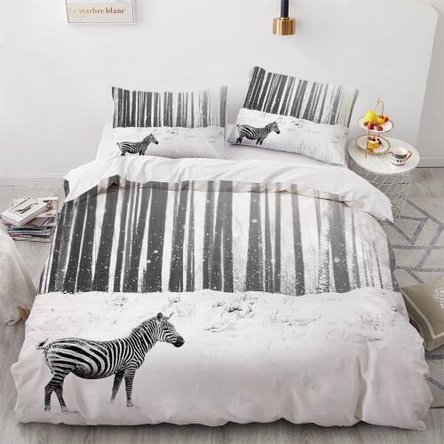 3D Bedding Sets Black Duvet Quilt Cover Set Comforter Bed Linen Pillowcase King Queen 230x230cm Size Animal Zebra Design Printed