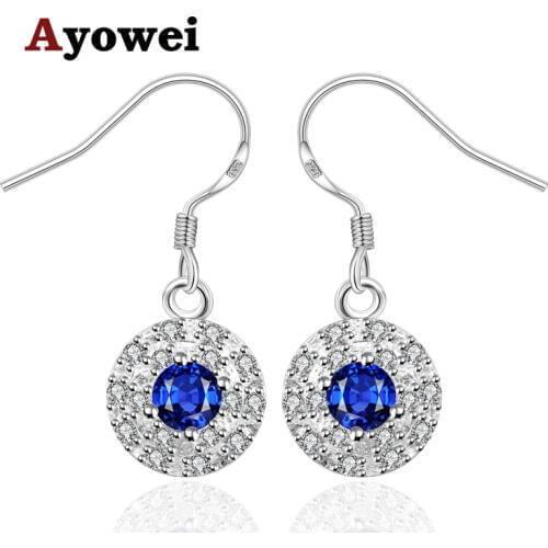 Ayowei Special part gift Cubic Zirconia Blue Crystal Drop Earrings Silver Fashion For Women Jewelry JE1133A