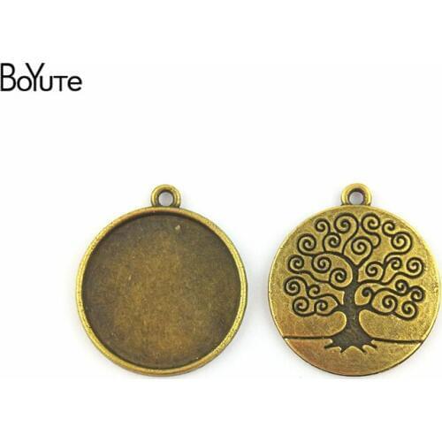BoYuTe (40 Pieces/Lot) 20MM Cabochon Base Antique Bronze Plated Zinc Alloy Vintage Tree Blank Pendants for Jewelry Makings