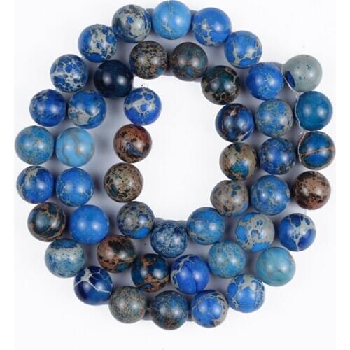 Natural Stone Beads Cyan Gold Blue Emperor Round Smooth Loose Beads for Making DIY Bracelet Earrings Accessories 4/6/8/10/12mm