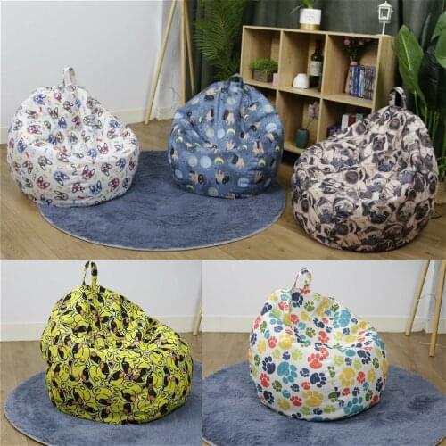 Cute Print Lazy Sofas Cover Linen Cloth Lounger Seat Bean Bag Pouf Puff Couch Tatami Living Room Cute Print Beanbag Chair Cover