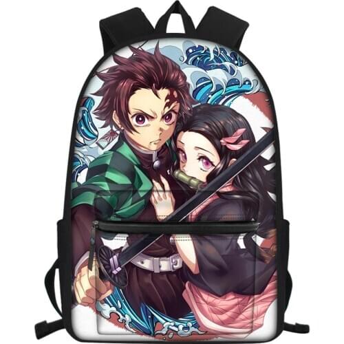 HALYUNASC Childrens Canvas Backpack Demon-Slayer-Kimetsu-no-Yaiba-Pattern Kids School Book Bags Cartoon Anime Travel Backpacks