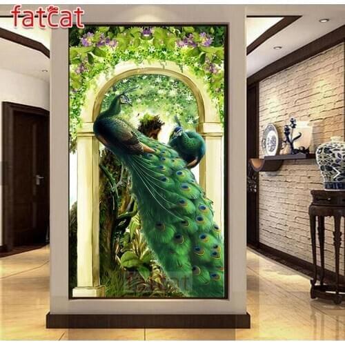 FATCAT Groene pauw Large Diy Diamond Painting Full square round drill 5d Diamond Embroidery birds Mosaic Decoration AE2332