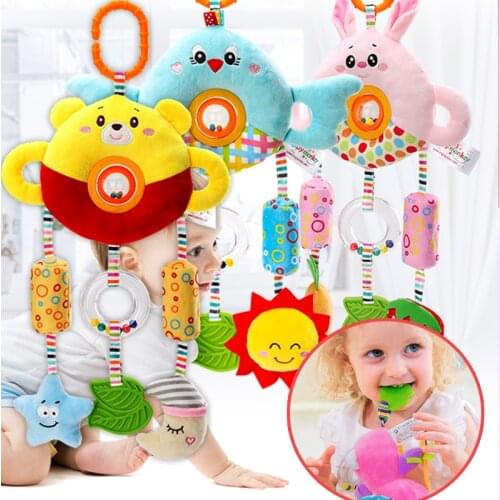Baby Stroller Toys Bed Hanging Beads Dolls Baby Bed Bell Plush Hand Ringing Toddler Toy for Infant Boys Girls Room Decor Stuffed