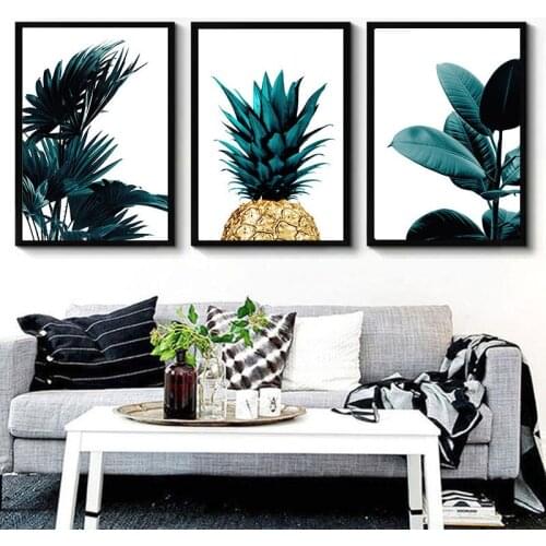 Nordic tropical palm leaf diamond painting pineapple cross stitch mosaic art green wall picture living room decoration
