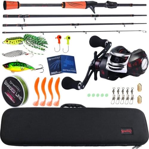 Sougayilang 1.8m 2.1m 2.4m Carbon Casting Rod and 17+1BB High Speed 7.2:1 Baitcsting Reel with Fishing Bag Line Lures Hooks Set