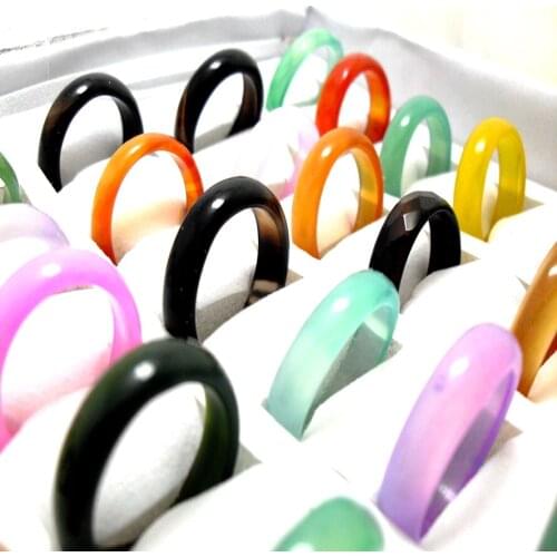 30pcs 6mm Natural Stone Ring Mens Womens Color Glass Thumb Ring Mix Luxury Vintage Jewelry
