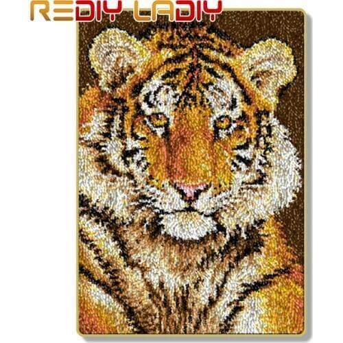 Latch Hook Rug Crochet Floor Mat Big Cat Tiger Tapestry Kits Acrylic Yarn Printed Canvas Cushion DIY Carpet Rug Arts & Crafts