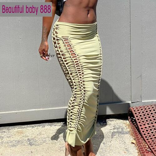 Meqeiss Summer Solid Color Skirt Hollow Fold Design Elastic Waist Slim Body Buttocks Fashion For Women Commuting Out Of Street