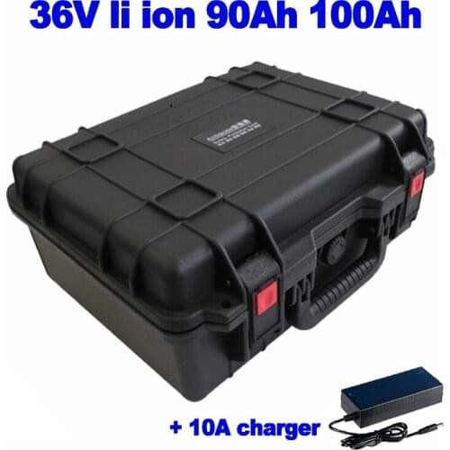 Waterproof suitcase 36v 90ah 100ah lithium ion lipo battery for robot surfboard cruiser marine Off Grid power AGV + 10A charger