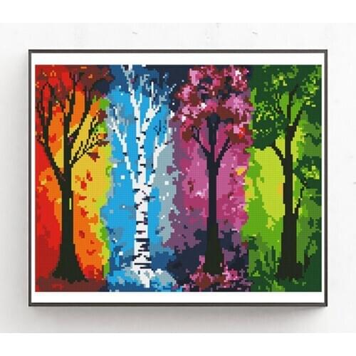 Top Supplier Embroidery Seasons Trees Modern Cross Stitch Pattern PDF with 100% Cotton Flosses & Free Shipping for Home Decor