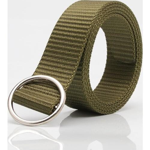 Fashion Casual Unisex Nylon Canvas Fabric Belt Strap O Ring Buckle Waist Band Solid Color Long Cloth Dress Knitted Waistband