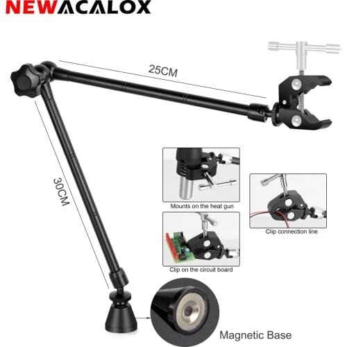 NEWACALOX Soldering Third Hand Tool PCB Fixture Clips Heat Gun Stand Rework Station Tool Helping Hands with Magnetic Base
