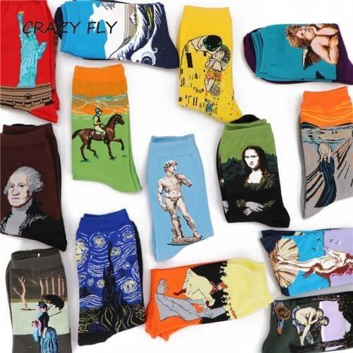 Autumn Winter Fashion Retro Abstract Oil Painting Art Happy Socks Men Women Patterned Funny Socks Design Van Gogh Christmas Sock