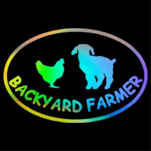 Goat and Chicken Backyard Farmer oval vinyl window bumper sticker decal white