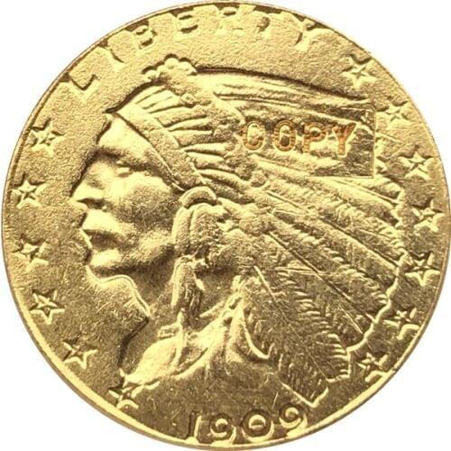 24-K gold plated 1909 $5 GOLD Indian Half Eagle Coin Copy Free shipping