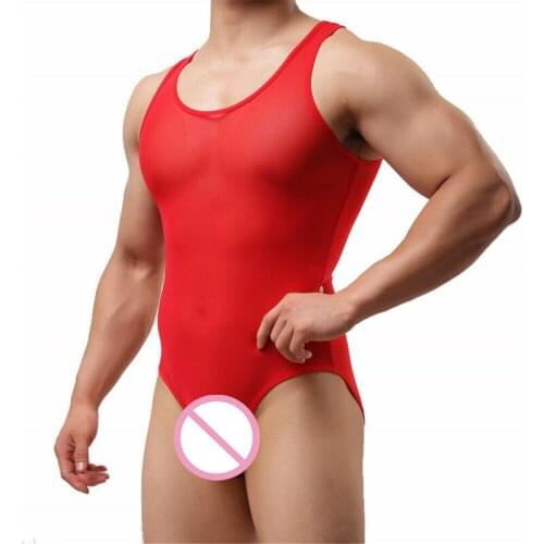 See Through Men Undershirts Sexy Men Bodysuit Underwear Wrestling Singlet Men Tank Tops Leotard Sheer Briefs One-Piece Jumpsuits