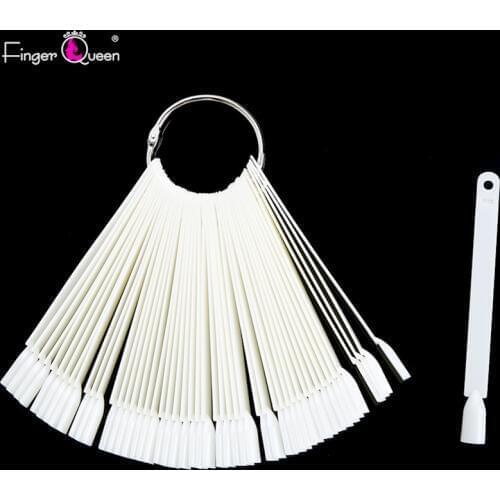 50PCS Clear/Natural Fan Board Display Nail Art Tips False Round Hoop Stick Practice Fake Tip for Polish Gel Showing