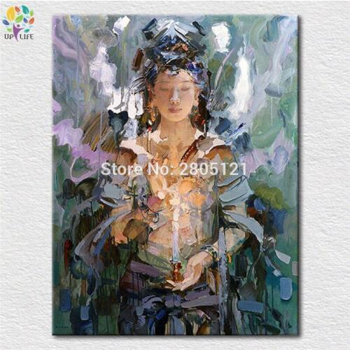Hand made chinese buddha art canvas decoration oil painting female godness Bodhisattva God Deity picture home decoration