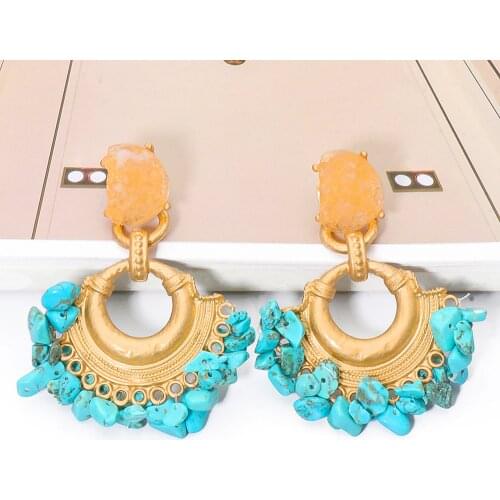 New Bohemian Vintage Turquoise Dangle Drop Earrings Hanging Colorful Crystal Metal Earrings For Women Jewelry Accessories