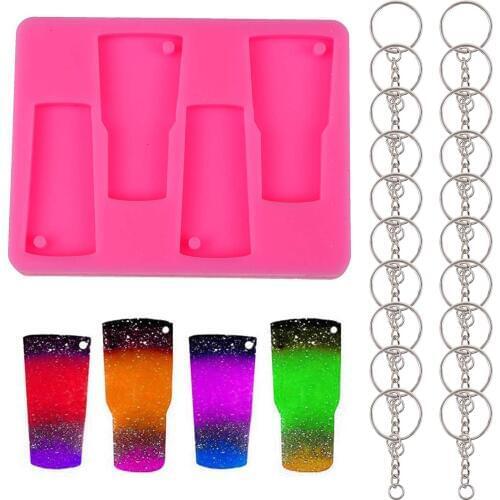 Tumbler Silicone Mold DIY Tumbler Cup Keychain Mold with 20p Key Rings for Perforated Key Chain Resin Clay DIY Craft Making Tool