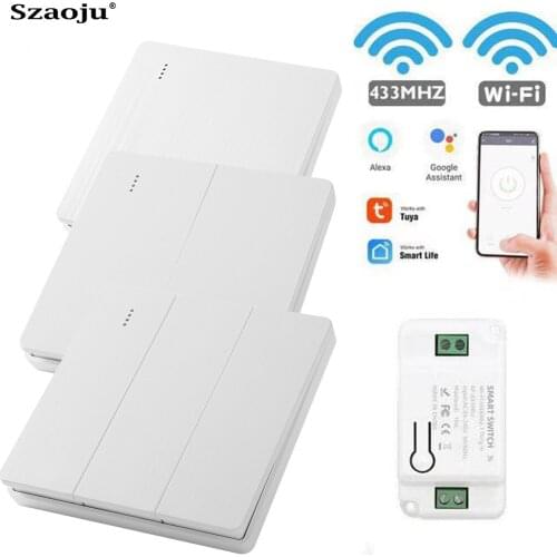 Szaoju Light Smart Life Tuya APP Switch WiFi Push RF Remote Control 433Mhz Wall Relay Timer Module Google Home ECHO Alexa 220V