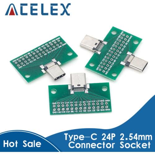 Type-C Male to Female USB 3.1 Test PCB Board Adapter Type C 24P 2.54mm Connector Socket For Data Line Wire Cable Transfer