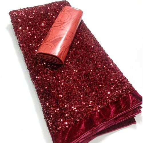Wine African Lace Fabric Bazin Brode African Velvet Lace Fabric With Sequins 2.5+2.5Yards African Bazin Riche Fabric For Dress