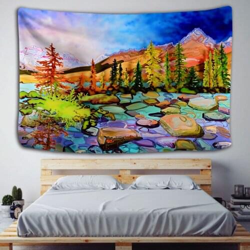 Vintage Tapestry Oil Landscape Painting Printing Wall Hanging Hippie Mat Decor For Home Parlor Bedroom Living Room