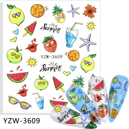 Water Transfer Sticker Nail Art Sticker Water Decal Flower Nail Stickers Fruit Leaves For Manicuring Leaf Lavender Cactus Summer