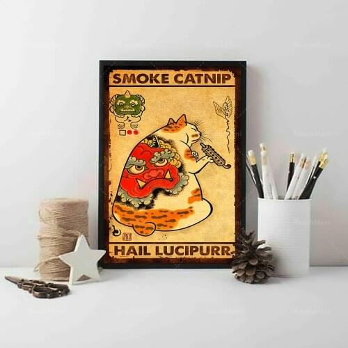Japanese Art Prints-Smoke Catnip Posters, Cat Posters, Japanese Posters, Tattoo Clubs, Gifts for Cat Lovers, Wall Decoration