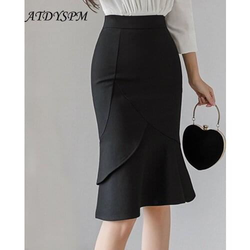 Plus Size Women Skirts 2021 Fashion Casual Midi Skirt High Waist Office Lady Sexy Double Ruffles Package Hip Skirt Jupe Femme