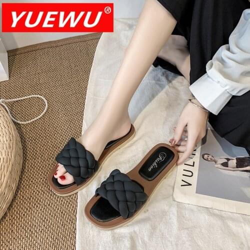 YUEWU Women Temperament Slippers Braided Design Open-toe Set Feet Vacation Beach Flat Sandals Casual Flip Flops Women Shoes