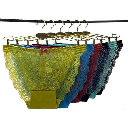 12 Pcs/Lot Ladies Sexy Briefs Fashion Floral Lace Woman Panties Underwear See Through Pantys Underpants Female Lingerie Culotte