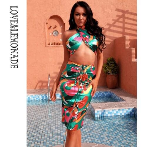 LOVE&LEMONADE Sexy Two-Pieces Color Geometric Print Drawstring Bodycon Summer Set LM83255
