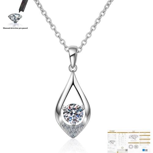 925 Silver 1ct/2ct Blue Moissanite VVS Engagement Elegant Wedding Pendant Necklace for Women Anniversary Gift