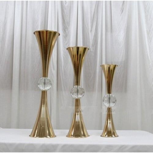 12pcs)New style Gold Metal Wedding Flower Vase,Flower Stand for Table Centerpiece qq257