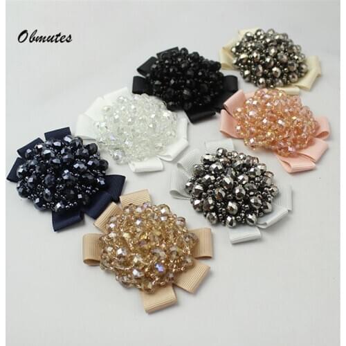 2 PCS Fashion Ribbon Bow Hand Beaded Crystal Shoe Clips Charms Pair Black Champagne Red Pink