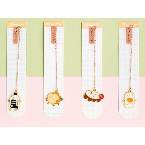 4 Pcs/Set Egg Milk Supermarket Series Metal Pendant Bookmark Cartoon Book Holder Gift Stationery