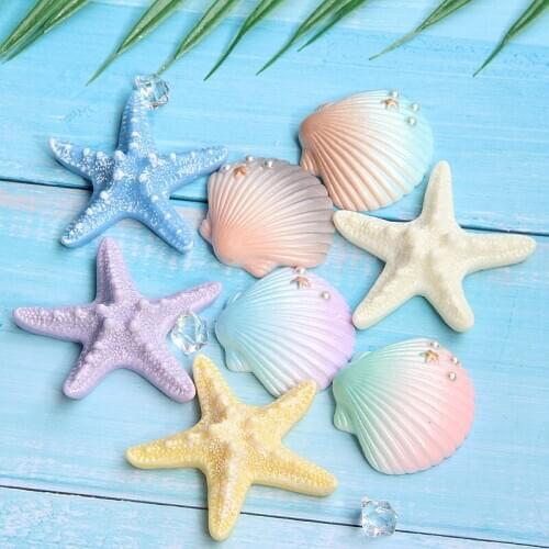 5pcs DIY Resin Adorable Glitter Colorful Starfish Shell For Home Wedding DIY Embellishments For Scrapbooking Accessorie