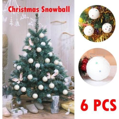 6Pack of White Foam Snowball Christmas Tree Hanging Baubles Party Decorations Christmas Ball Ornaments