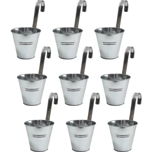 9pcs Flower Bucket Planter Iron Pot For Railing Fence Balcony Garden Home Decor Can Be Hung On Balconies With Detachable Hooks
