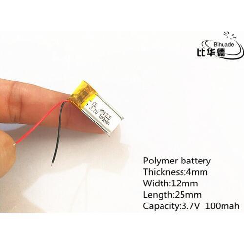 Free shipping 10pcs/lot 3.7V 100mAh 401225 Lithium Polymer LiPo Rechargeable Battery li ion For Mp3 PAD