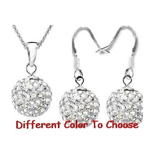 Free shipping rhinestone multicolor disco bead pave 16inch Silver Plated snake chain Crystal crystal set earrings Necklace