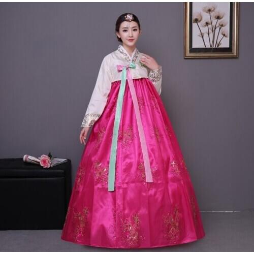 Sequins Big Swing Dress Hanbok Korean Traditional Court Costume Hanbok Female Korean National Dance Performance Costumes SL2070
