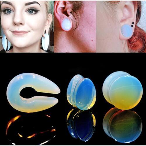 BOG-PAIR Teardrop Double Flared Keyhole Shape Organic Natural Stone Ear Weight Stretched Lobe Earrings ear Expander Gauges
