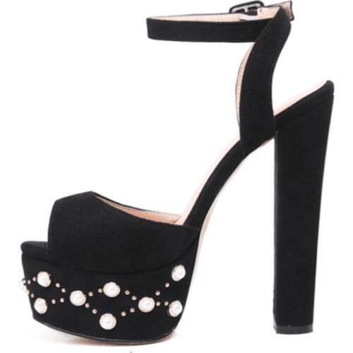 Sexy Ladies Pearl Rivets Studs Platform Open toe Sandals Women High Platform Female Ankle Strap Super Chunky High Heels Shoes