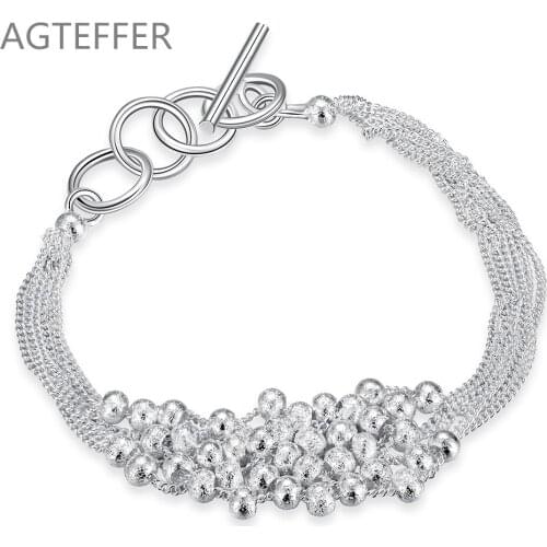 AGTEFFER 925 Sterling Silver Six Chain Frosted Grape Bead Ball Bracelet For Women Wedding Engagement Party Jewelry