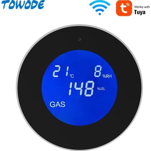 TOWODE Tuya Smart LCD Wifi Natural Gas Sensor With Temperature Home Smart Life Security Alarm Detector Photoelectric 85dB App