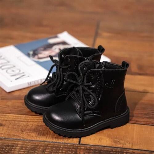 Children Soft-soled Martin Boots 2021 Boys and Girls Baby Genuine Leather Plus Velvet Thick Lacing Up Kids Boot
